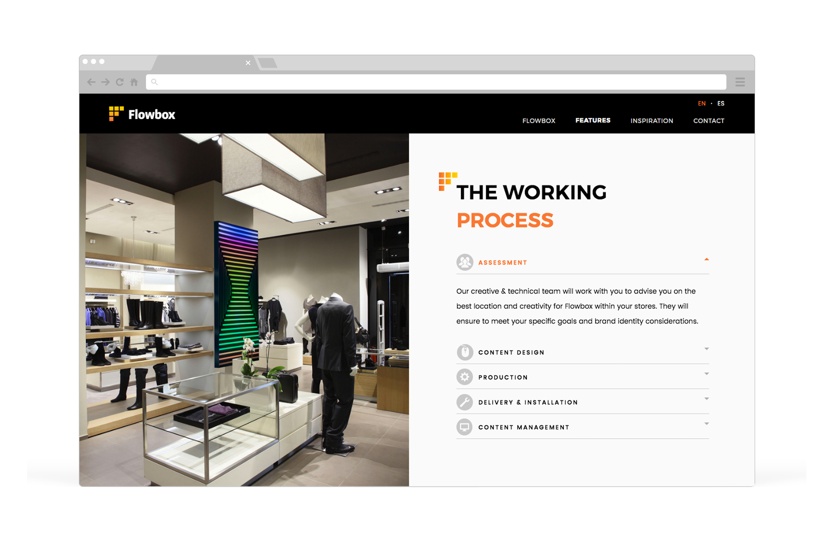 Diseño web página proceso trabajo Flowbox