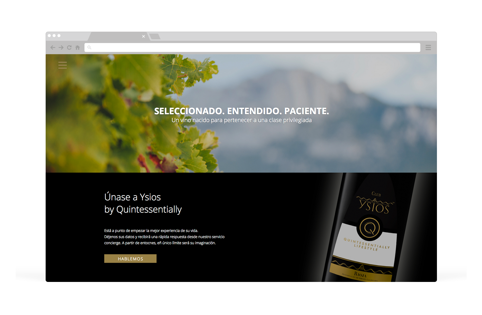 Diseño web marca de vino, Ysios